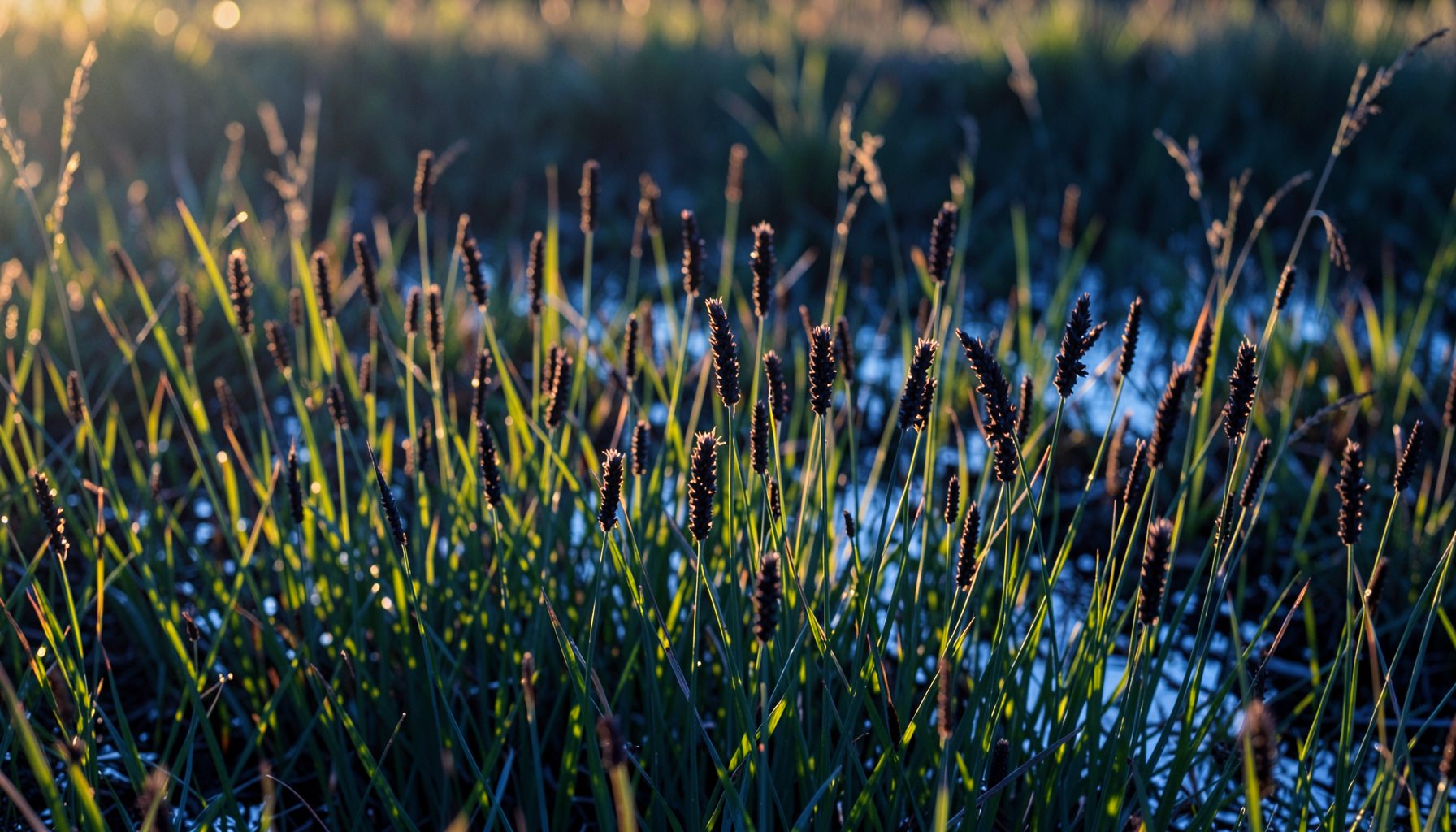 Clumping sedge with stiff dark green stems and brown flower heads, wetland margin