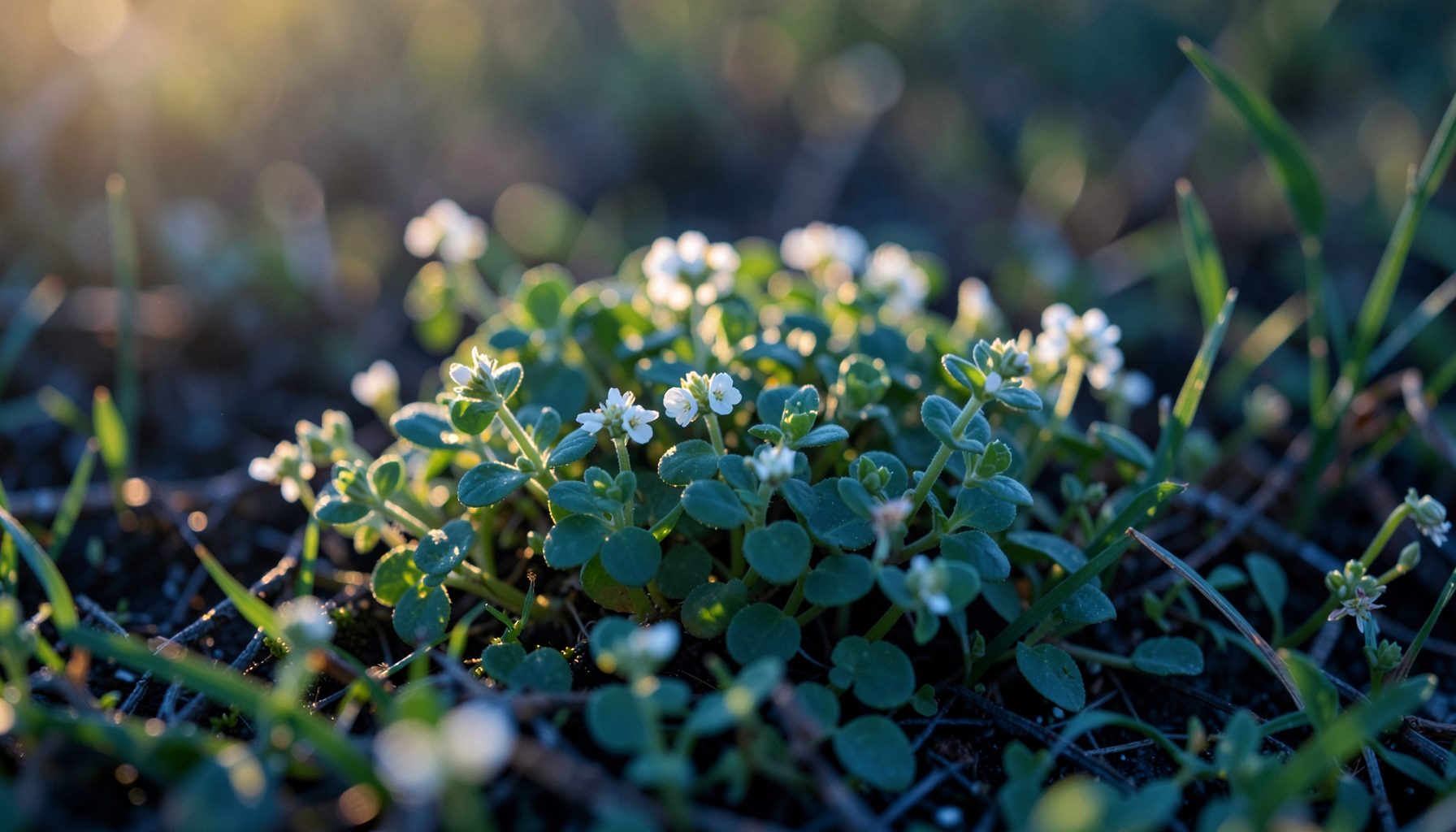 Small creeping marsh herb with rounded fleshy leaves and tiny white flowers